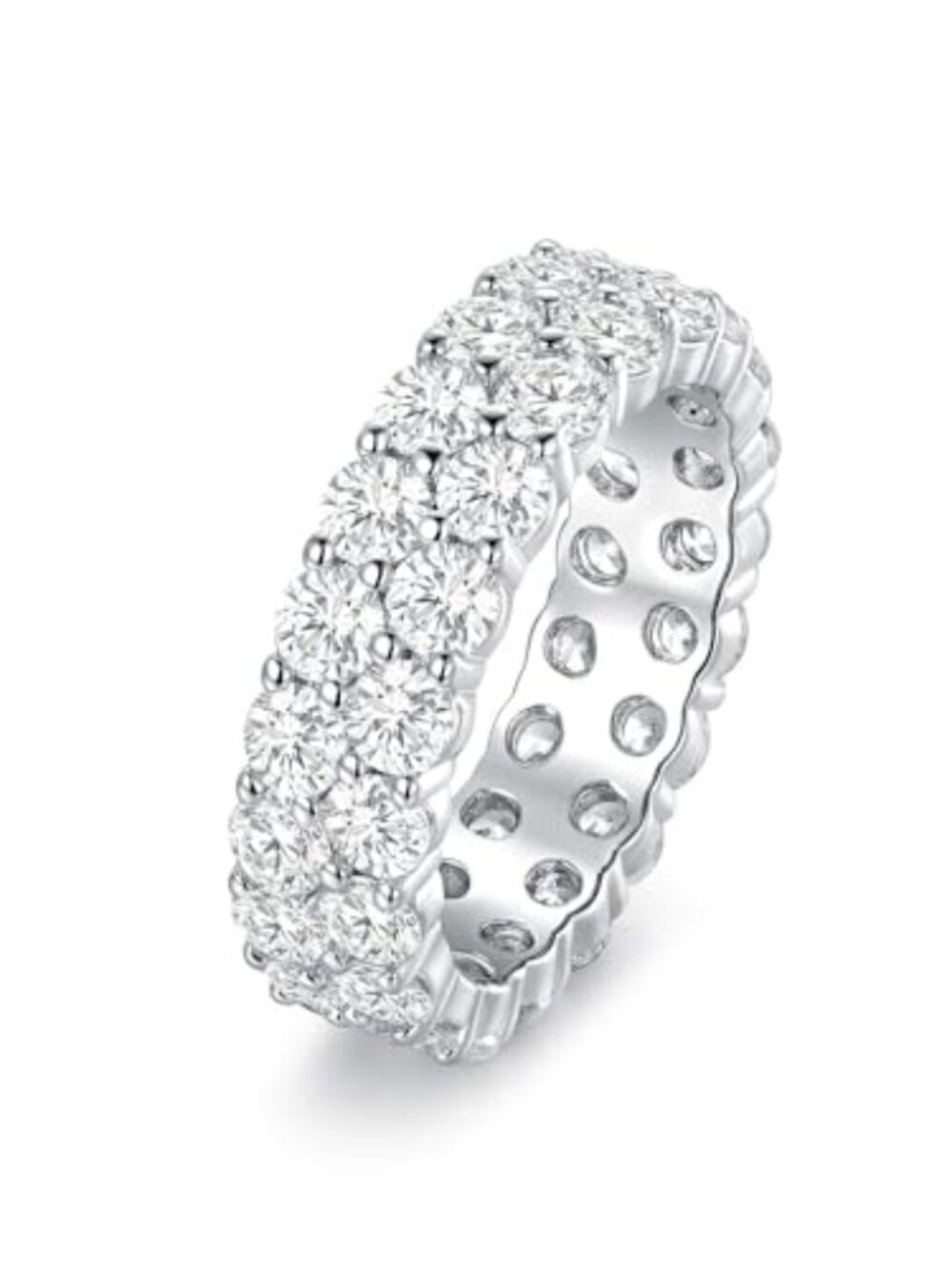 18K White Gold Plated Round-Cut Cubic Zirconia All-Around Band